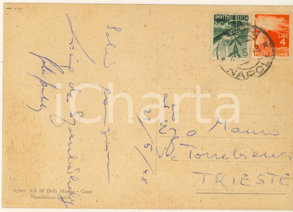 Autografo originale 1948 ANACAPRI Cartolina Licia DANNECKER DE SZOMBATHELY Autografo 1