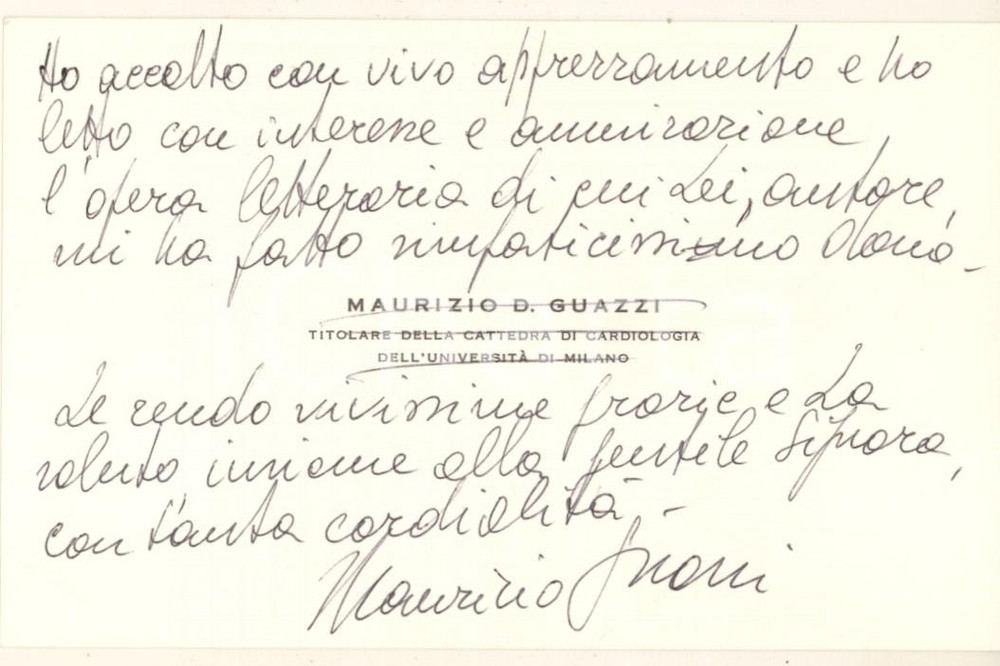 Autografo originale 1990 ca MILANO Maurizio GUAZZI Professore Cardiologia Biglietto autografo 1