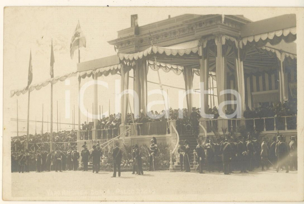 Fotografia d epoca originale 1913 LA SPEZIA Varo nave Andrea Doria Palco Reale  Fotocartolina RPPC ANIMATA 1