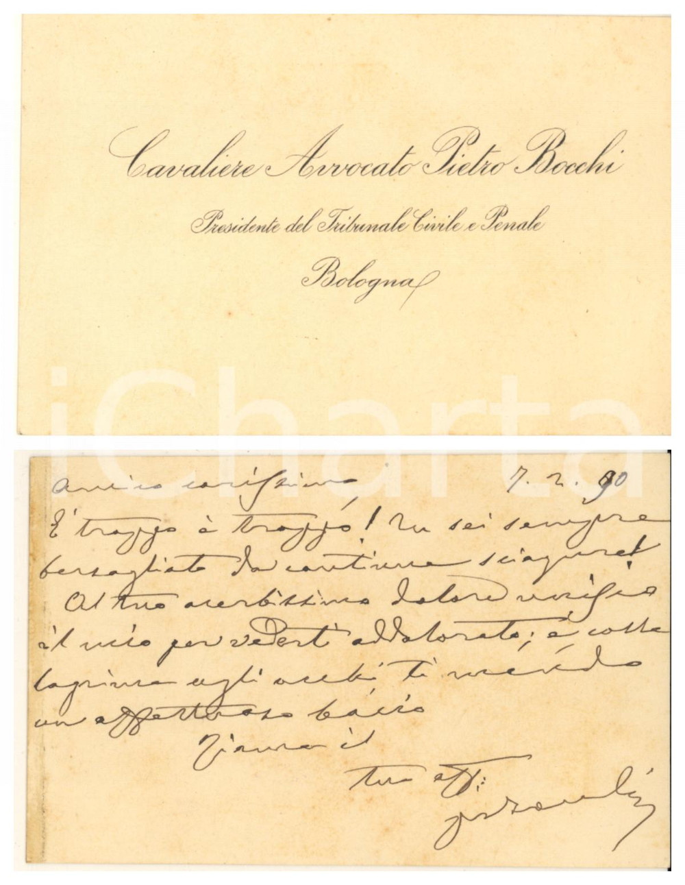 Autografo originale 1890 BOLOGNA Pietro BOCCHI Presidente del Tribunale Biglietto autografo 1