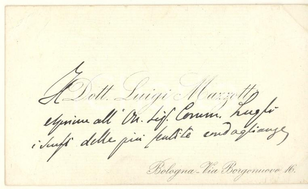 Autografo originale 1890 ca BOLOGNA Luigi MAZZOTTI medico chirurgo Biglietto da visita autografo 1