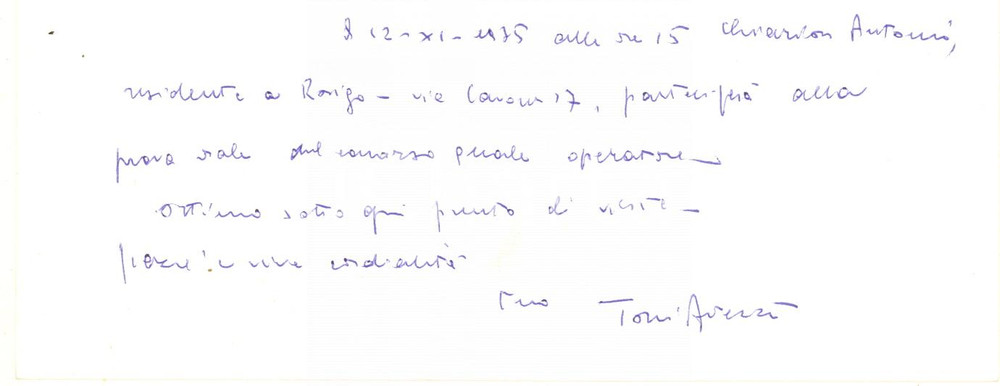 Autografo originale 1975 ROVIGO Antonio AVEZZU  Presidente Cassa di Risparmio  Biglietto AUTOGRAFO 1