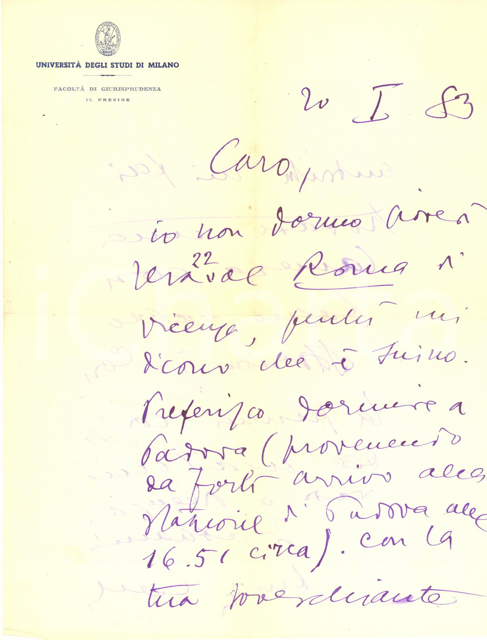Autografo originale 1960 Università MILANO Lettera Aurelio CANDIAN per un appuntamento Autografo 1