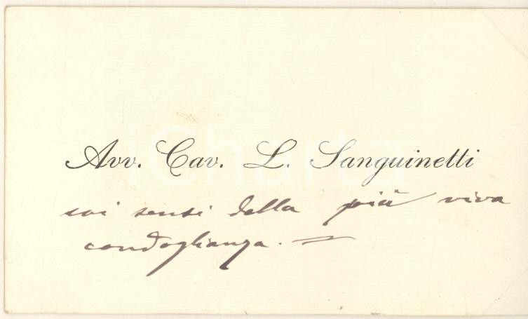 Autografo originale 1890 ca BOLOGNA Avvocato Lazzaro SANGUINETTI  Biglietto da visita autografo 1