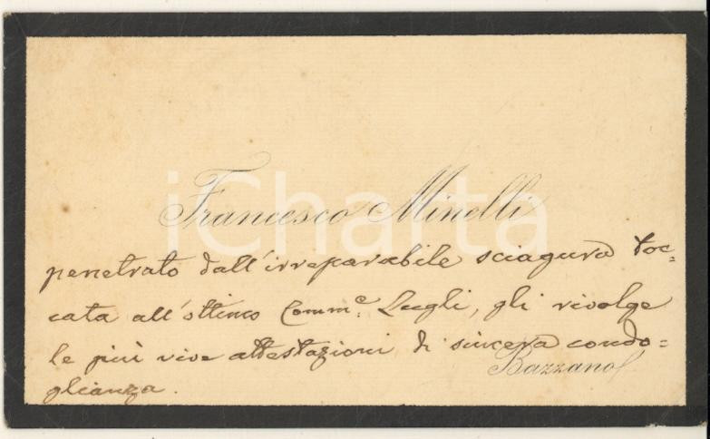 Autografo originale 1890 ca BAZZANO BO Francesco MINELLI  Biglietto da visita autografo 1