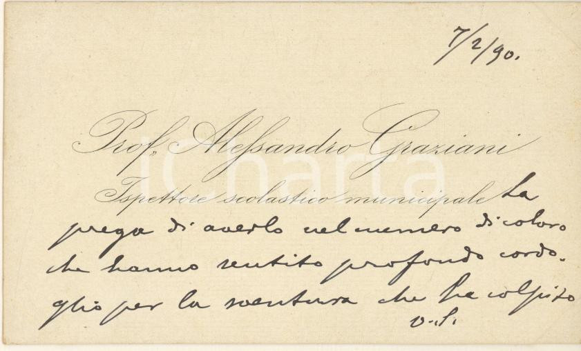 Autografo originale 1890 ca BOLOGNA Alessandro GRAZIANI ispettore scolastico  Biglietto autografo 1