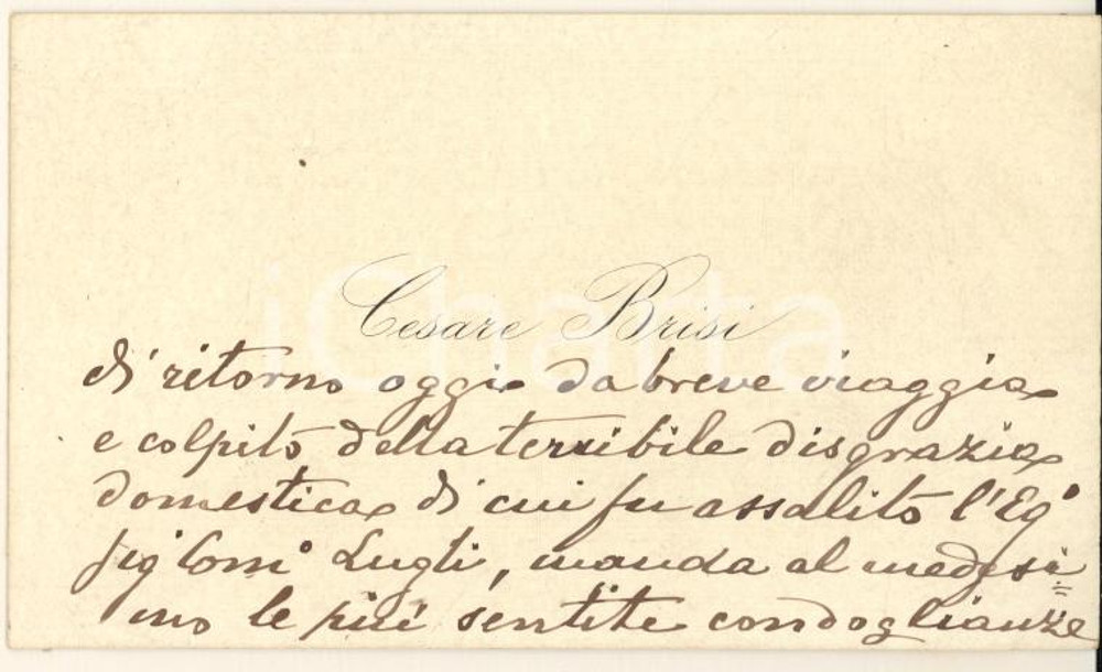 Oggetto da collezione cartaceo 1890 ca BOLOGNA Cesare BRISI  Biglietto da visita autografo 1