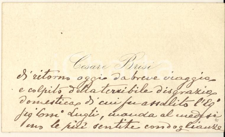 Oggetto da collezione cartaceo 1890 ca BOLOGNA Cesare BRISI  Biglietto da visita autografo 1