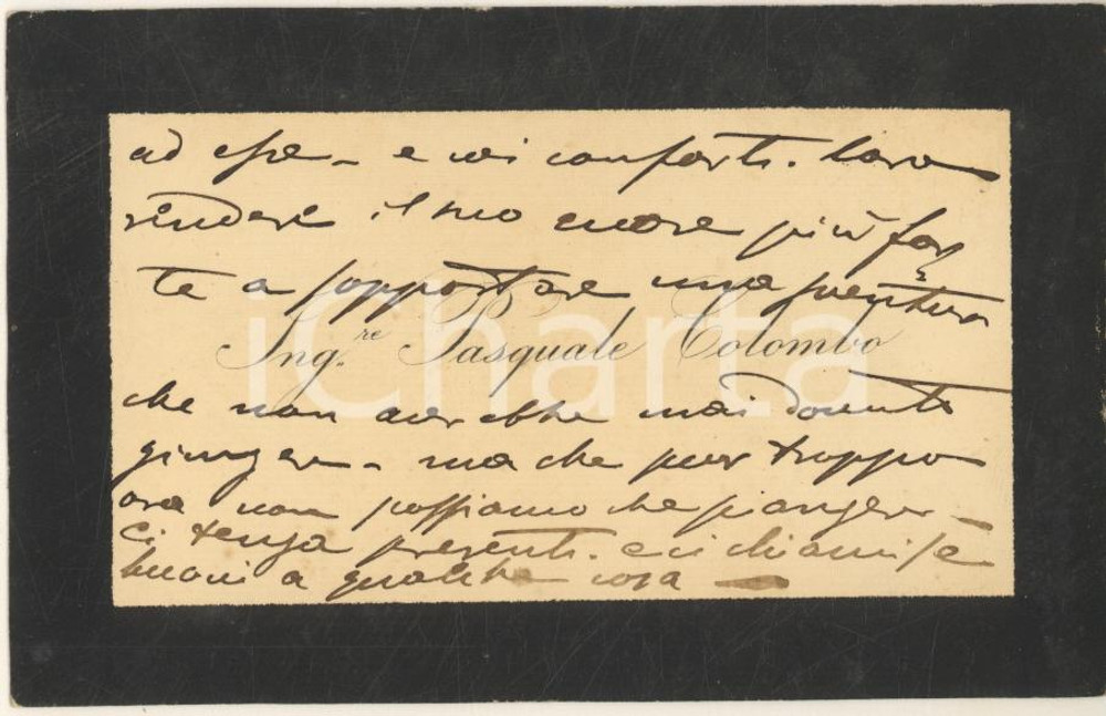 Autografo originale 1890 ca BOLOGNA Ing. Pasquale COLOMBO  Biglietto da visita autografo 1