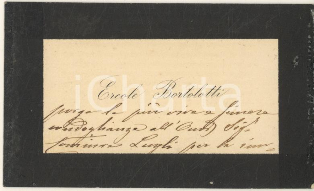 Autografo originale 1890 ca BOLOGNA Ercole BORTOLOTTI  Biglietto da visita autografo 1