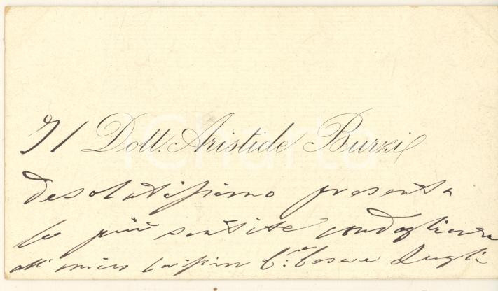 Autografo originale 1890 ca BOLOGNA Aristide BURZI  Biglietto da visita autografo 1