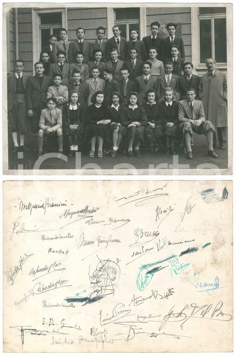 Fotografia d epoca originale 1930 ca MILANO Liceo BECCARIA Foto di classe con targa a Lodovico CORIO 24x18 1