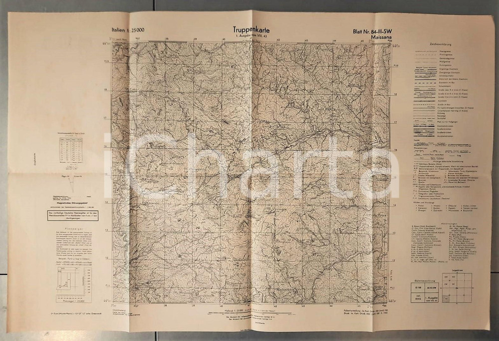 Mappa, planimetria storica 1943 WW2 Truppenkarte WEHRMACHT  MAISSANA SP Mappa n° 84 70x45 cm 1