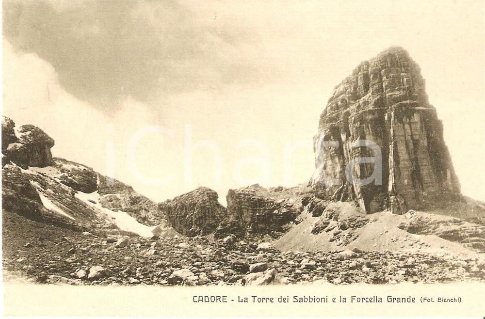 Cartolina originale da collezione 1913 Touring Club Italiano CADORE Forcella Grande TORRE DEI SABBIONI FP NV 1