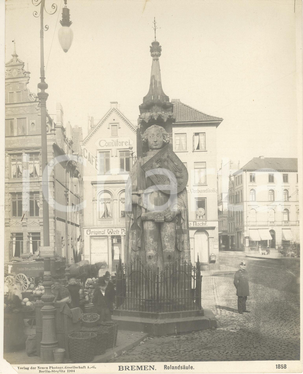 Fotografia d epoca originale 1904 BREMEN GERMANY Rolandsäule Fotografia ANIMATA n. 1858 2 1