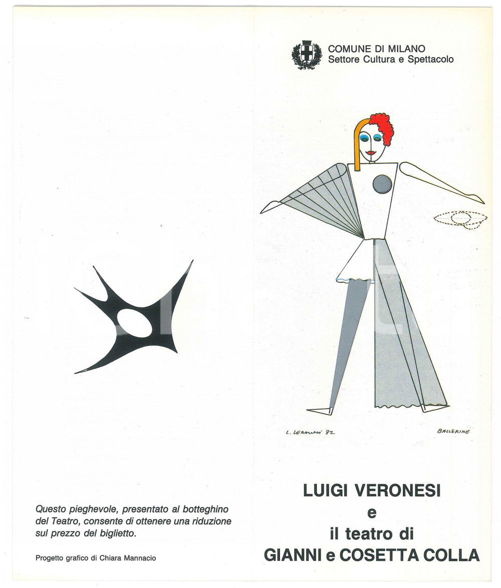 Materiale pubblicitario d’epoca 1987 MILANO Teatro Marionette  Luigi VERONESI Gianni e Cosetta COLLA Pieghevole 1