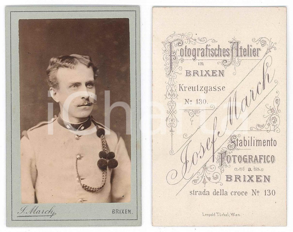 Fotografia d epoca originale 1890 ca BRESSANONE / BRIXEN Ufficiale esercito asburgico Foto Josef MARCH 1