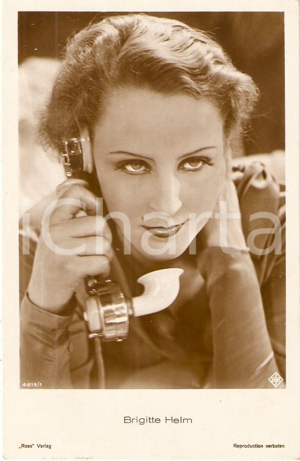 Cartolina originale da collezione 1930 ca CINEMA Actress Brigitte HELM at the phone Cartolina FP NV 1