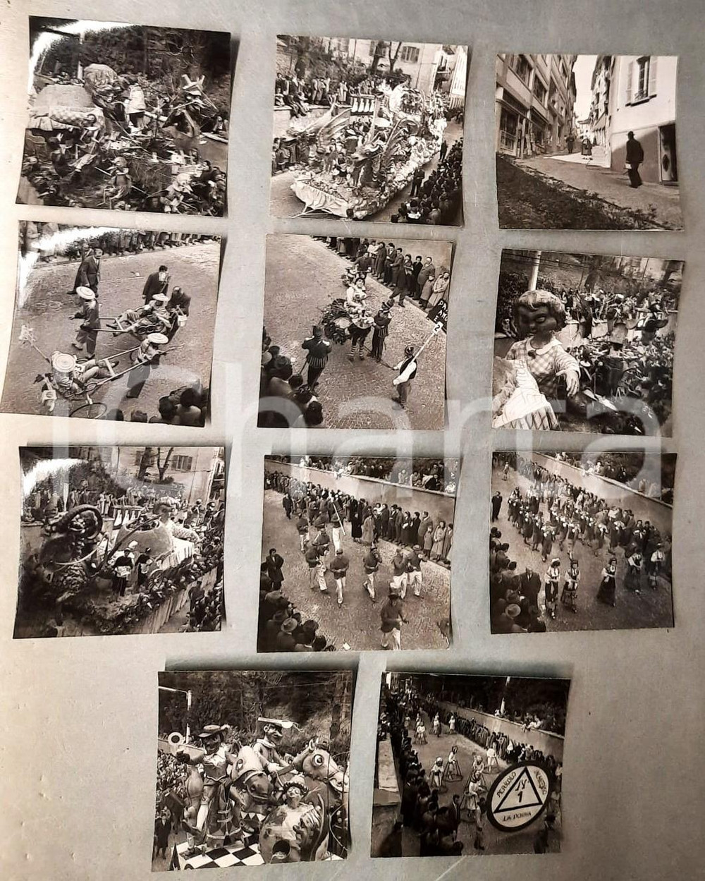 Fotografia d epoca originale 1965 ca LUGANO CH CARNEVALE  Sfilata dei carri Lotto 11 foto 9x9 cm 1