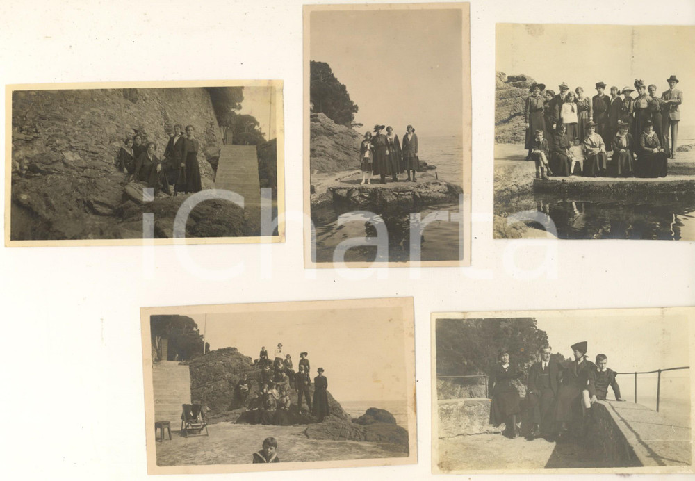 Fotografia d epoca originale 1916 COSTUME  SANTA MARGHERITA  Famiglia sul lungomare Lotto 5 foto 11x8 cm 1