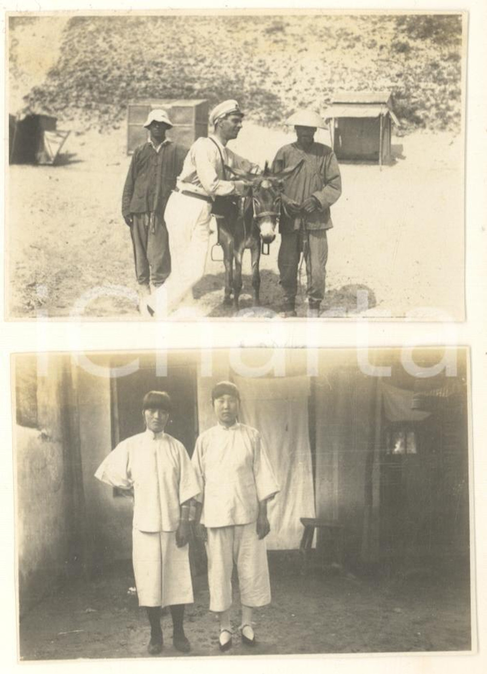 Fotografia d epoca originale 1925 CHINA Forte italiano di SHAN HAIKWAN  Regia Marina Lotto 2 foto 8x6 cm 1
