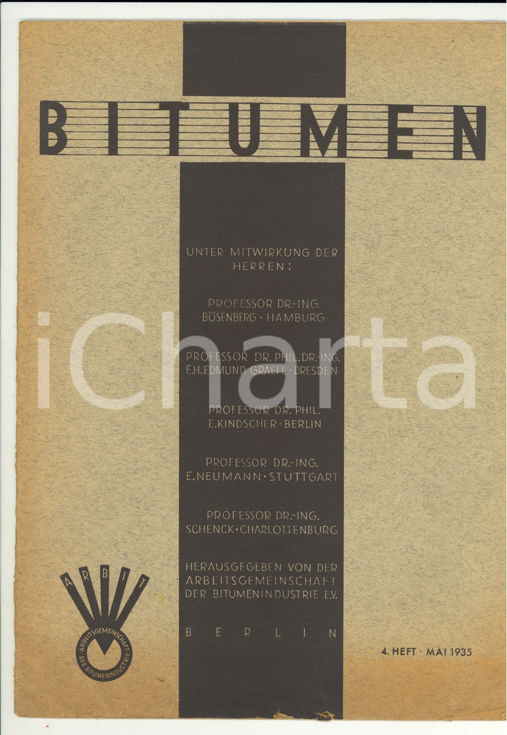 Giornale, rivista storica 1935 BERLIN BITUMEN Asphaltgrobbeton  Rivista anno 5 n°4  15 pp. 1