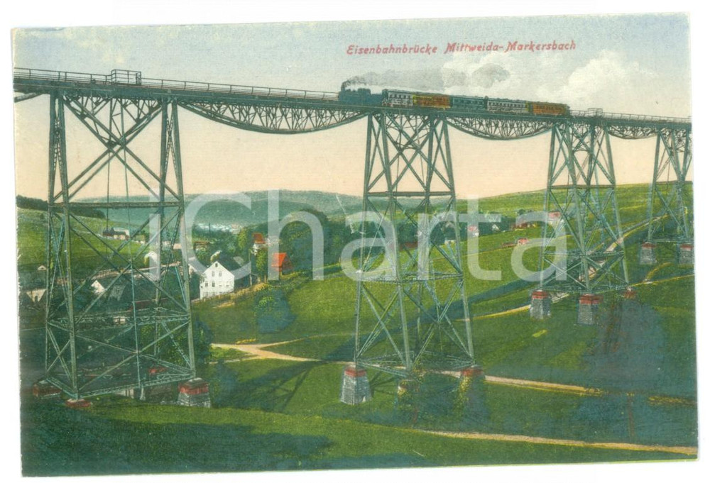 Cartolina originale da collezione 1910 ca GERMANIA FERROVIA Cavalcavia MittweidaMarkersbach Cartolina illustrata 1