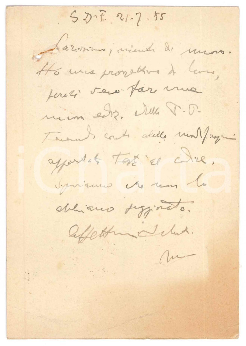 Autografo originale 1955 SAN MARZANO SUL SARNO Vincenzo MANZINI lavora a nuova edizione  Autografo 1