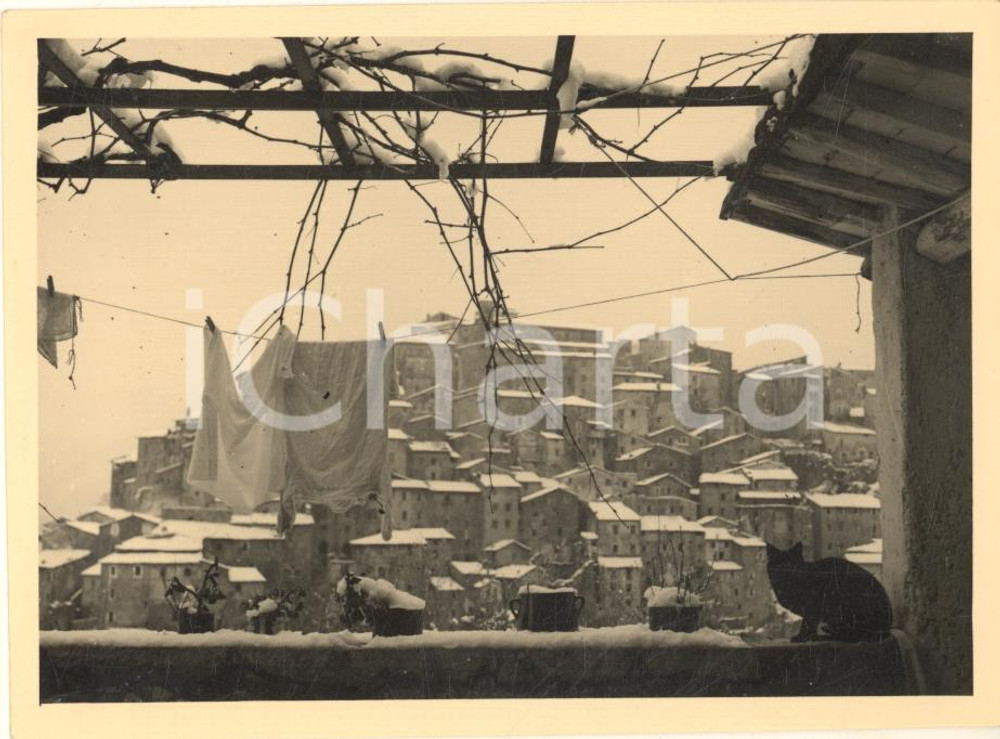 Fotografia d epoca originale 1960 ca ANTICOLI CORRADO RM Panorama innevato con gatto Foto ARTISTICA 12x8 1