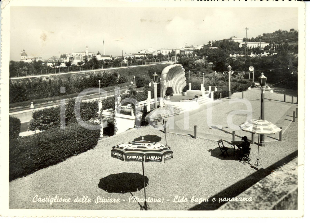 Cartolina originale da collezione 1954 CASTIGLIONE DELLO STIVIERE (MN) Lido Bagni e panorama ^Cartolina FG VG 1