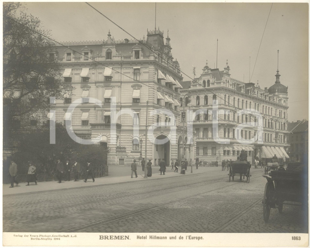 Fotografia d epoca originale 1904 BREMEN GERMANY Hotel Hillmann und de l Europe Foto ANIMATA n. 1863 1 1