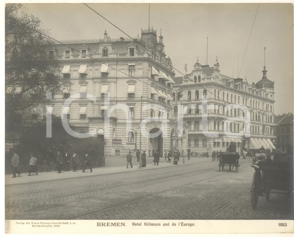 Fotografia d epoca originale 1904 BREMEN GERMANY Hotel Hillmann und de l Europe Foto ANIMATA n. 1863 3 1