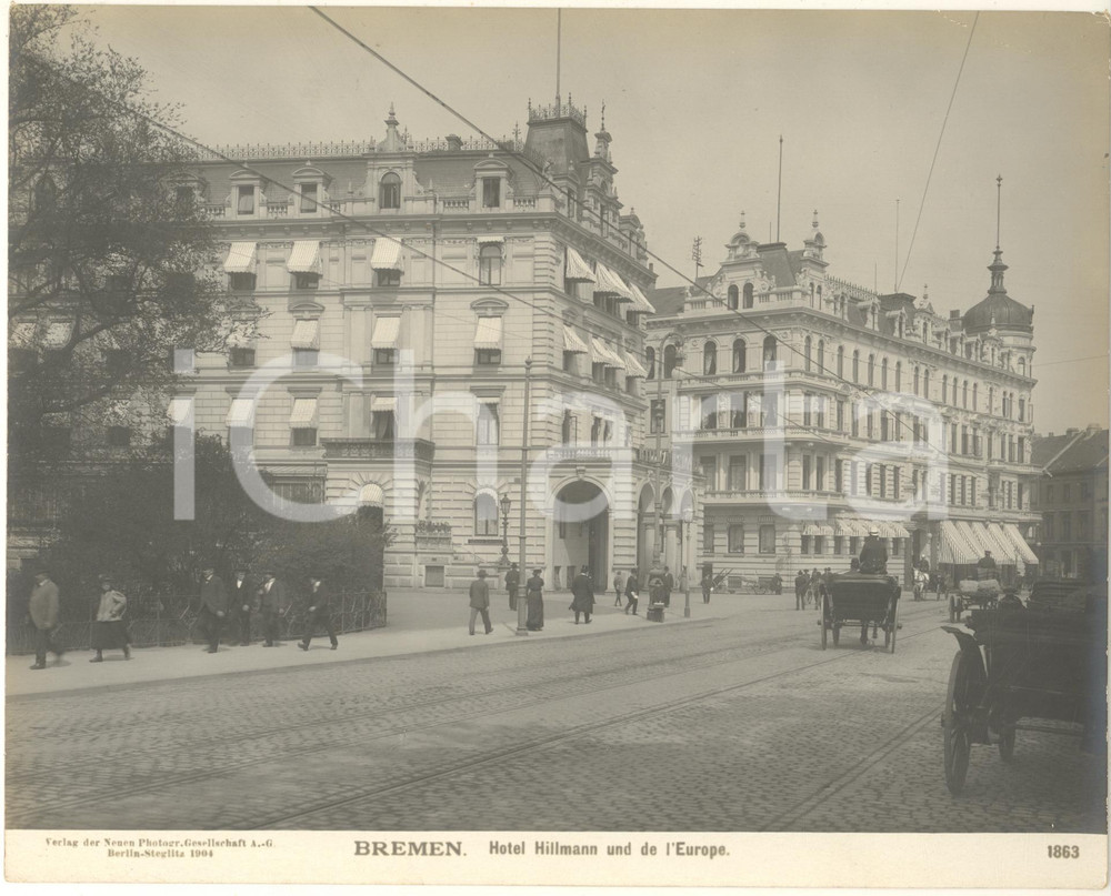 Fotografia d epoca originale 1904 BREMEN GERMANY Hotel Hillmann und de l Europe Foto ANIMATA n. 1863 6 1