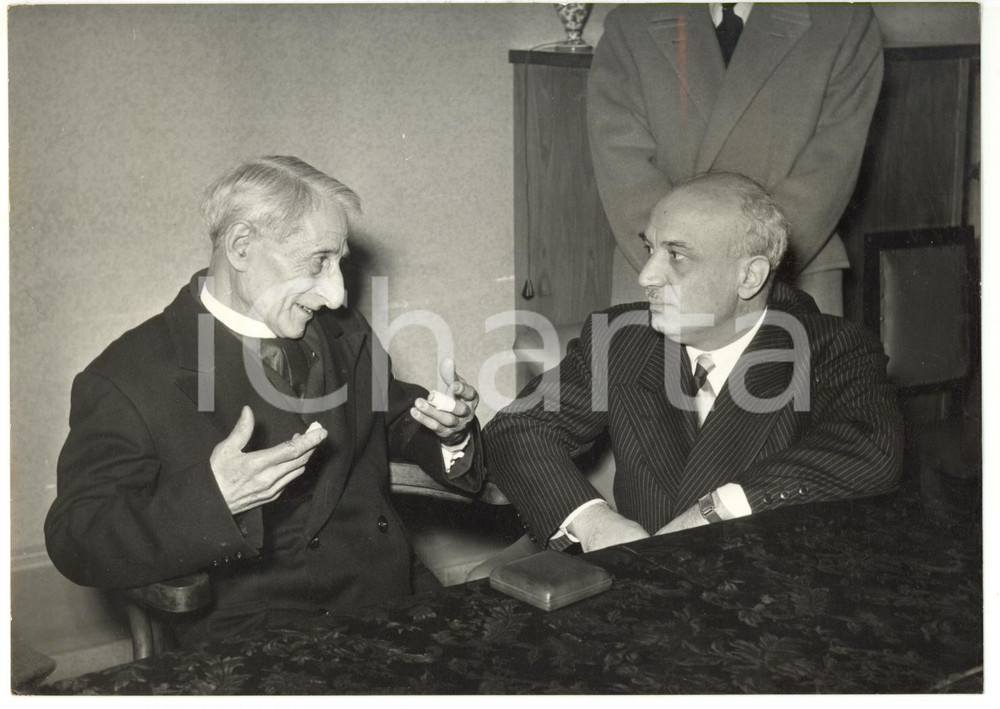 1959 ROMA - DC Amintore FANFANI a colloquio con don Luigi STURZO *Foto 18x13 Fotografia d'epoca, con didascalia coeva al verso.Fotografia scattata in occasione del 40&deg; anniversario del Partito Popolare. CONDIZIONI: G (ma lieve ondulazione)FORMATO: 18x13 cm  originale e autentica 1