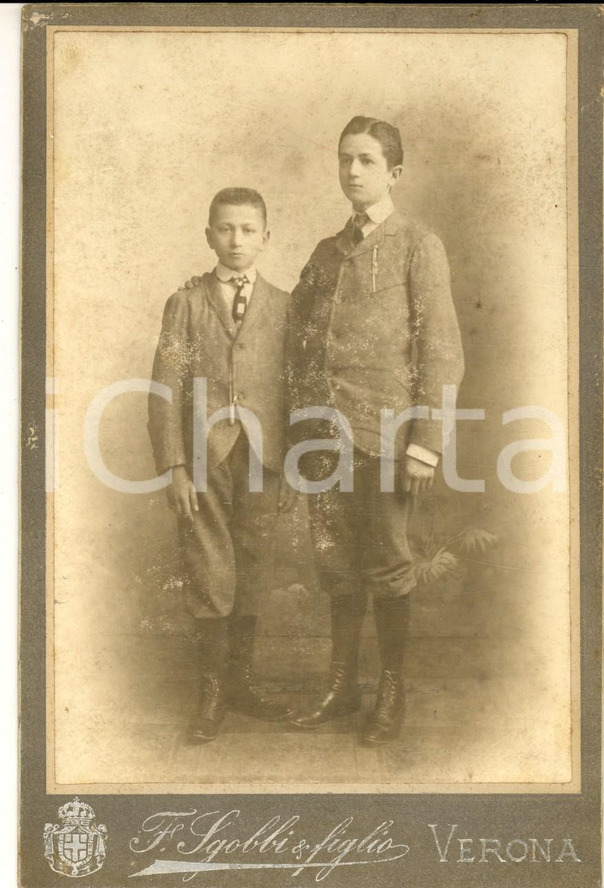 Fotografia d epoca originale 1900 ca VERONA Famiglia KRAUS  Ritratto di due fratelli Foto SGOBBI 11x16 1