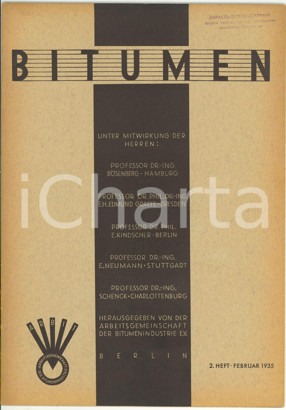 Giornale, rivista storica 1935 BERLIN BITUMEN Unterhaltungskosten mit Bitumenemulsion Rivista anno 5 n. 2 1