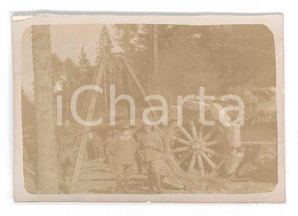 Fotografia d epoca originale 1918 WW1 ZONA DI GUERRA  Artiglieria da montagna al lavoro 2 Foto 6x4 1