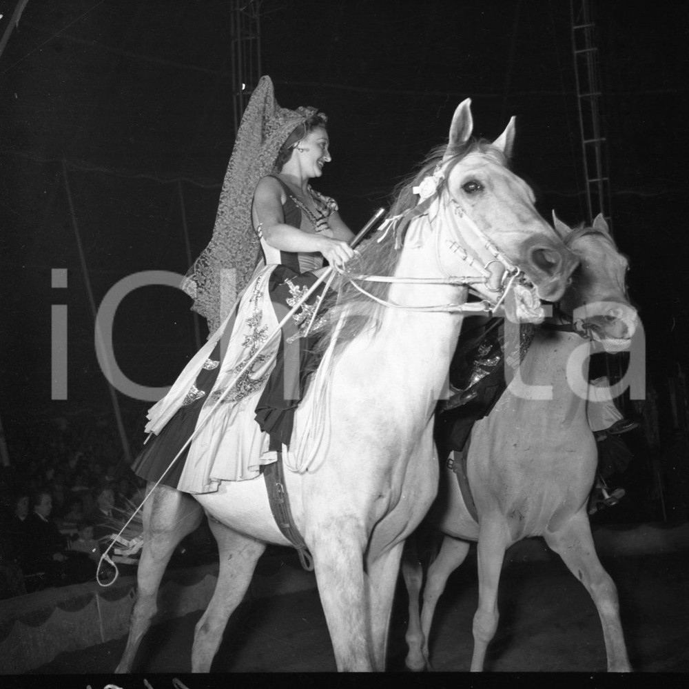 1953 BRESCIA CIRCO DARIX TOGNI  numero equestre *NEGATIVO ORIGINALE 5 Negativo originale in bianco e nero su pellicola.  E' SEVERAMENTE VIETATA LA RIPRODUZIONE.TUTTI I DIRITTI SONO RISERVATI.ICharta mette in vendita, sul negozio eBay e in esclusiva sul sito "icharta" il proprio archivio composto da numerose diapositive e negativi fotografici d'epoca, tutti originali e autentici.Si tratta di uno sguardo inedito sull'attualità, la politica, la vita quotidiana, il gossip e la cultura, che fotografa il cambiamento della nazione (e non solo) tra il 1890 ed il 1990 circa. Un'occasione unica per il mercato del collezionismo, che vede finalmente disponibile un archivio eccezionale per vastità, tematiche e condizioni, in un settore (il negativo fotografico e la diapositiva) di assoluta novità e dalle interessanti prospettive di investimento. CONDIZIONI:FAIR/discretoFORMATO: cm 6 x 6 originale e autentica 1