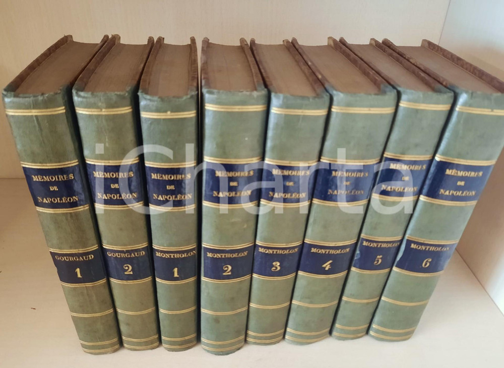 1823 MONTHOLON GOURGAUD Mémoires pour l'histoire de France sous Napoléon  Legatura coeva in mezza tela, con titoli dorati al dorso.Titolo: " Mémoires pour servir à l'histoire de France sous Napoléon, écrits à Sainte-Hélène, par les généraux qui ont partagé sa captivité, et publiés sur les manuscrits entièrement corrigés de la main de Napoléon".In 8 volumi, sono presenti tavole ripiegate fuori testo.PAGINE: 392 + 396 + 359 + 487 + 467 + 532 + 428 + 556EDITORE: Paris - Firmin-Didot père & fils; Bossange frères CONDIZIONI:POOR/danneggiato fioriture; lievi tracce d'uso alla copertaFORMATO: 13x21 cm originale e autentica 1