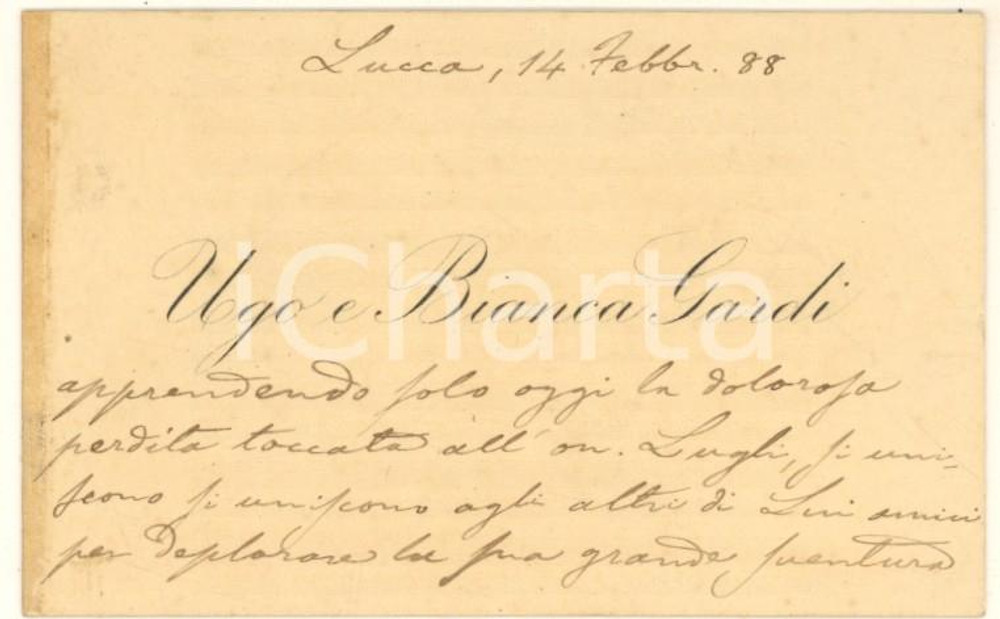 Autografo originale 1888 LUCCA Ugo e Bianca GARDI  Biglietto da visita AUTOGRAFO 1