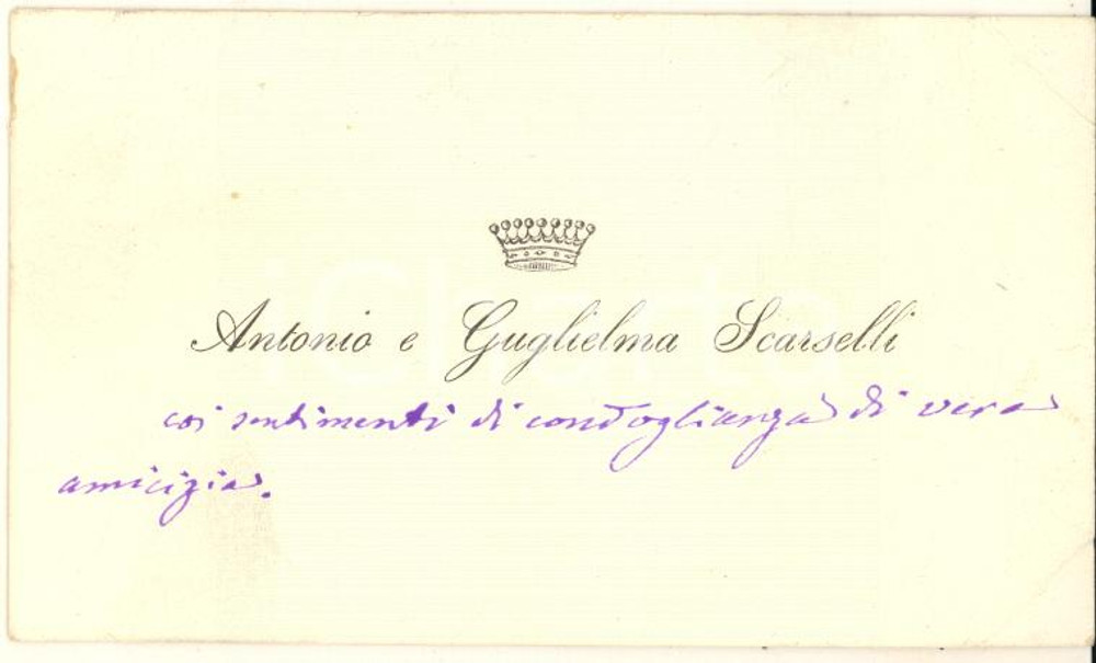 Autografo originale 1890 ca BOLOGNA Antonio e Guglielma SCARSELLI  Biglietto da visita AUTOGRAFO 1