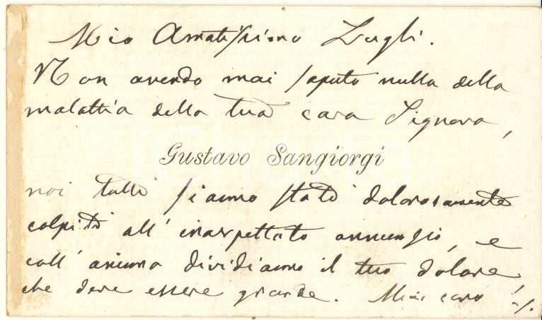 Autografo originale 1890 ca BOLOGNA Prof. Gustavo SANGIORGI  Biglietto da visita AUTOGRAFO 1