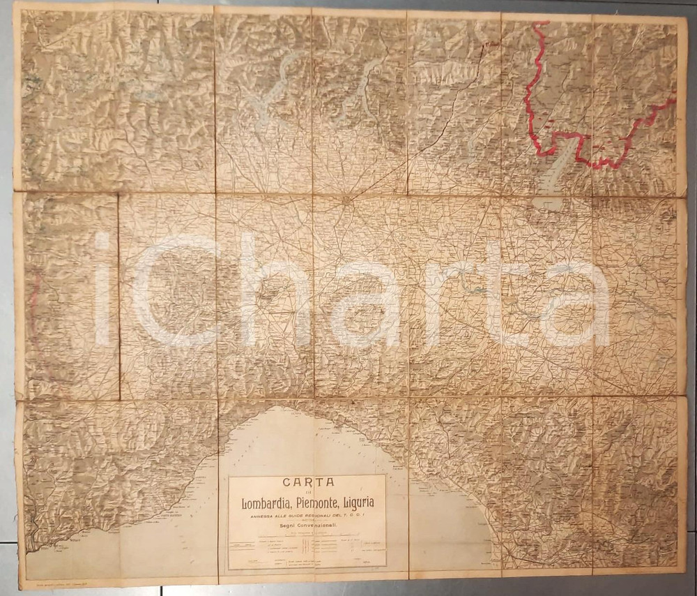 Mappa, planimetria storica 1898 Carta di LOMBARDIA, PIEMONTE, LIGURIA  T.C.C.I. Mappa su tela 74x65 cm 1
