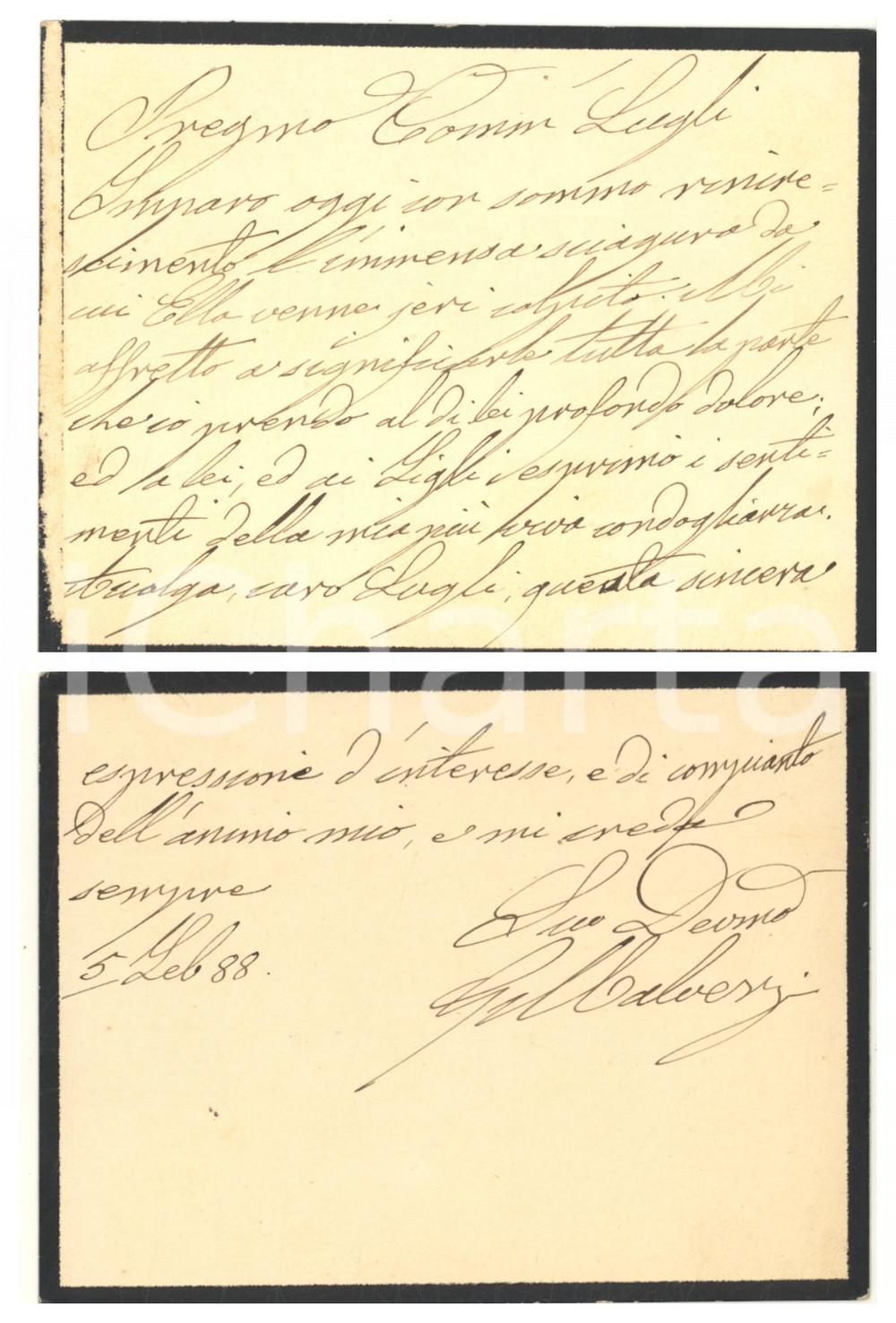 Autografo originale 1888 BOLOGNA Giovanni MALVEZZI DE  MEDICI  Biglietto AUTOGRAFO 1