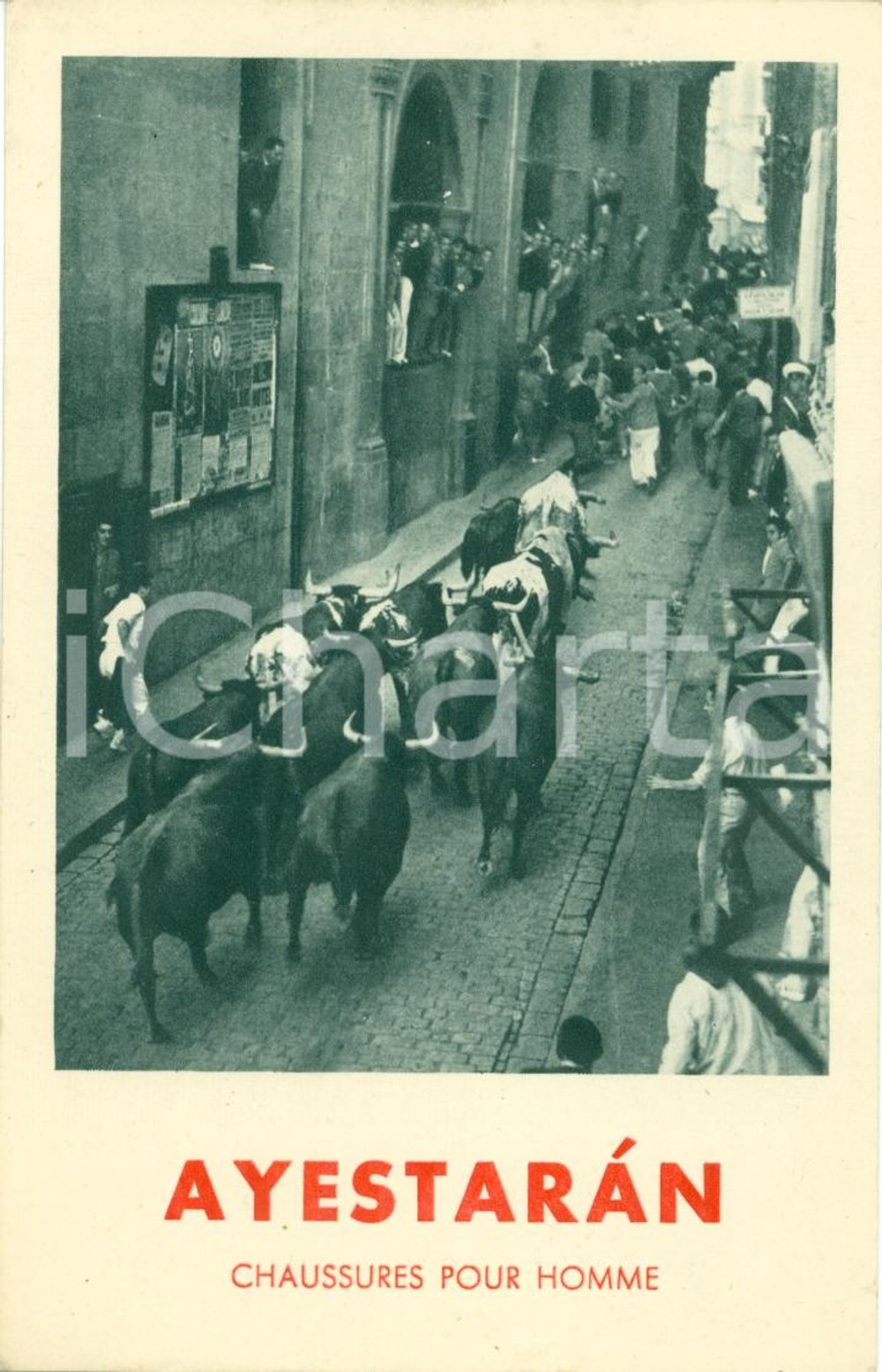 Materiale pubblicitario d’epoca 1950 ca PAMPLONA Calzados AYESTARAN Festival SAN FERMIN Biglietto mappa 1