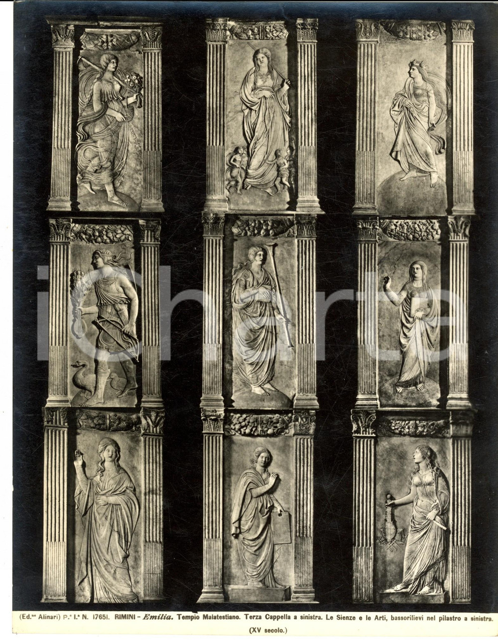 Fotografia d epoca originale 1930 ca RIMINI Tempio MALATESTIANO Le scienze e le arti Foto ALINARI 1