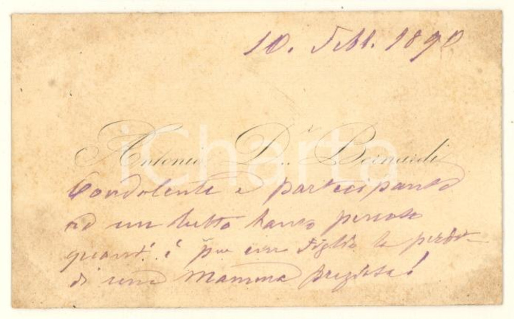 Autografo originale 1890 ca BOLOGNA Dott. Antonio BERNARDI  Biglietto AUTOGRAFO 1