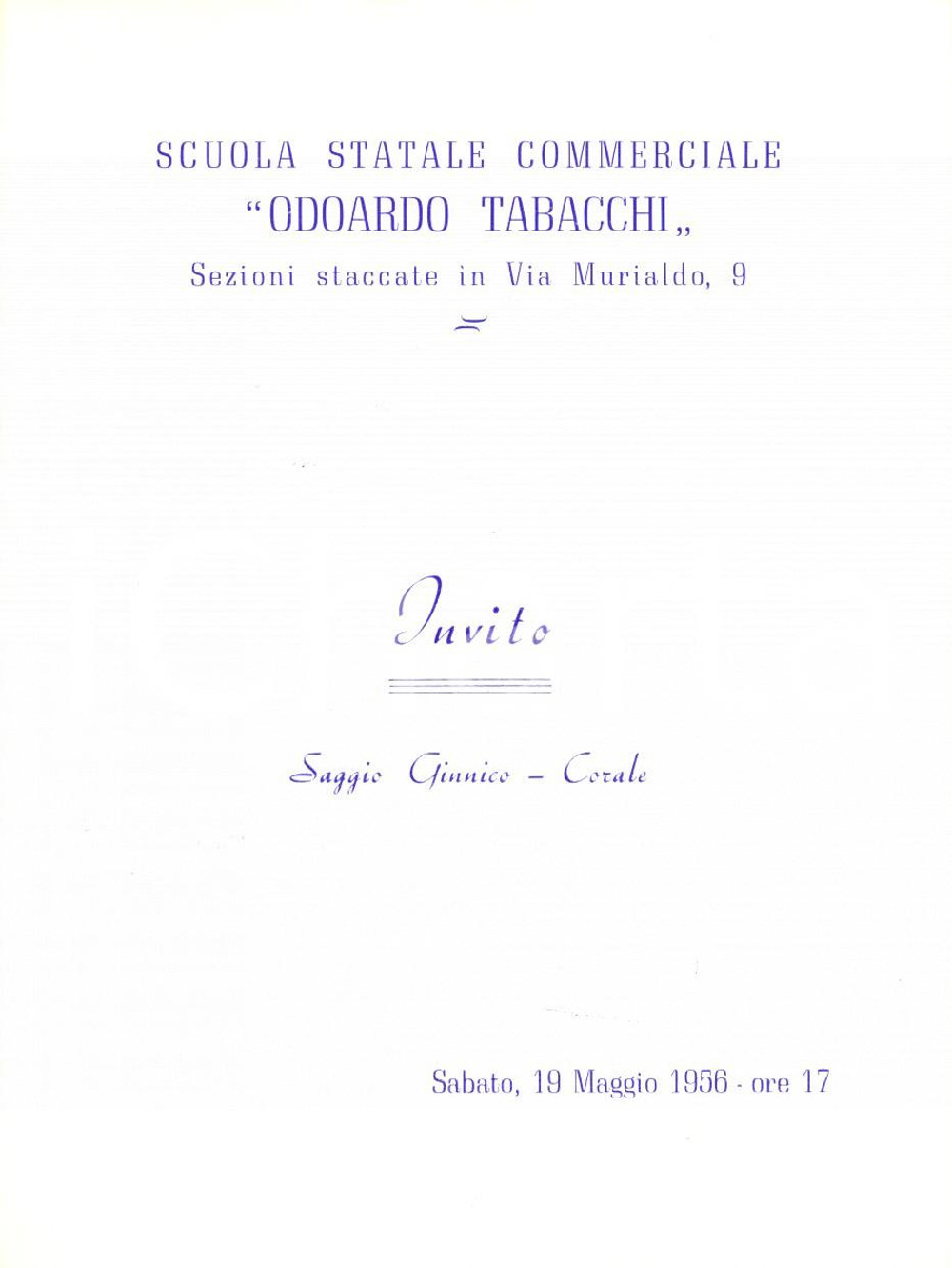 Documento originale, autentico 1956 MILANO Scuola commerciale Odoardo TABACCHI Invito al saggio ginnicocorale 1
