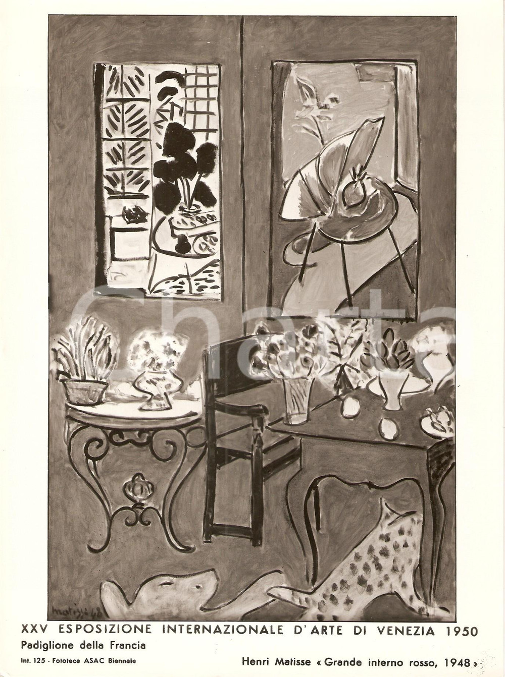 Fotografia d epoca originale 1950 VENEZIA  XXV BIENNALE D ARTE Henri MATISSE Grande interno rosso Foto 2 1