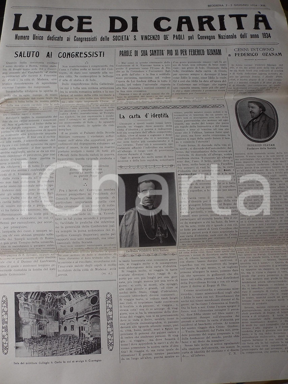 Giornale, rivista storica 1934 MODENA LUCE DI CARITA  Numero Unico Congresso S. VINCENZO DE  PAOLI 1